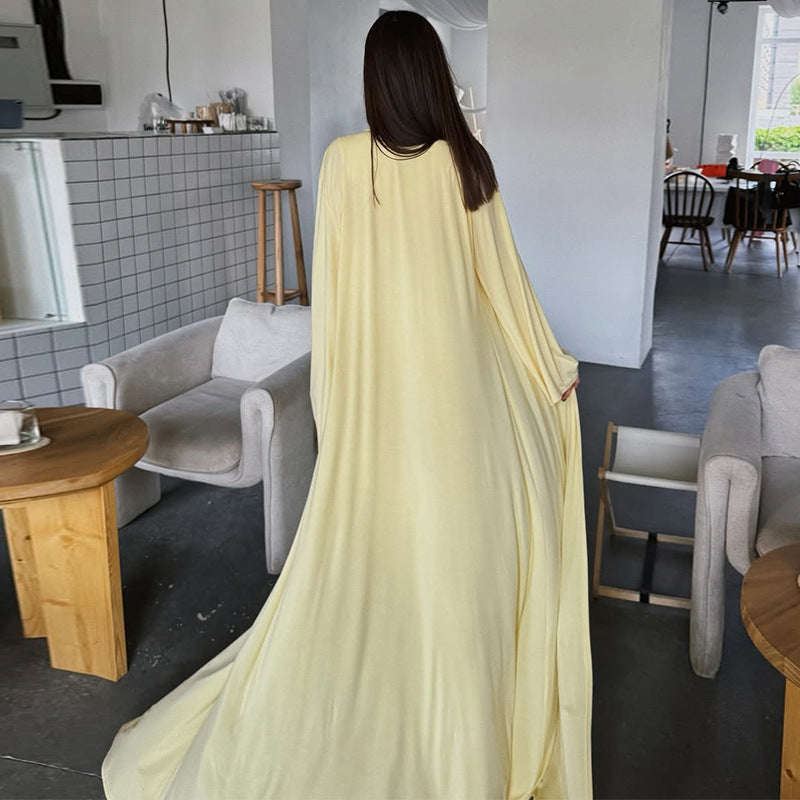 Damen elegantes Maxikleid mit weitem Cape und langen Ärmeln R&B