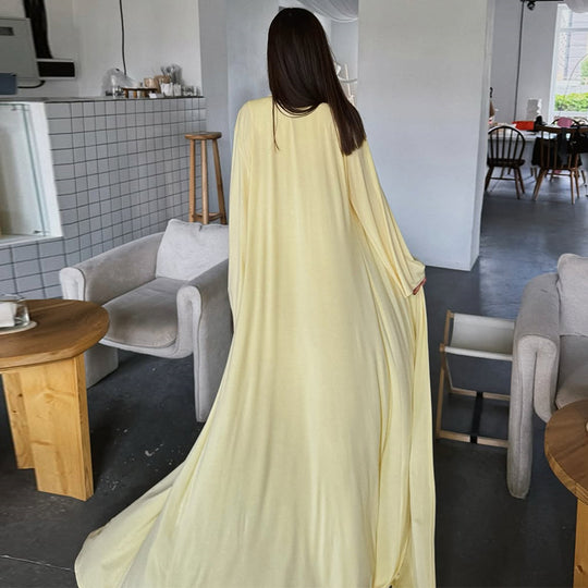 Damen elegantes Maxikleid mit weitem Cape und langen Ärmeln R&B