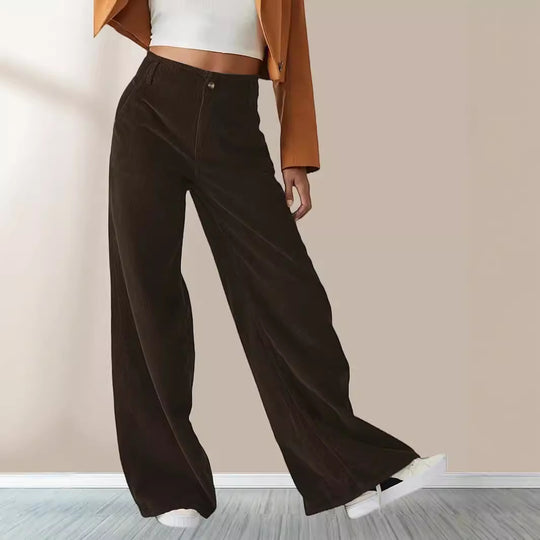 Damen Weit geschnittene Stoffhose mit hohem Bund und praktischen Taschen R&B