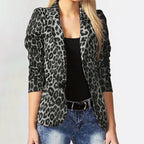 Damen Elegante Leopard-Muster Blazerjacke mit tailliertem Schnitt R&B