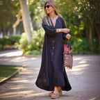 Damen Maxikleid mit Knöpfen und eleganten Ärmeln R&B