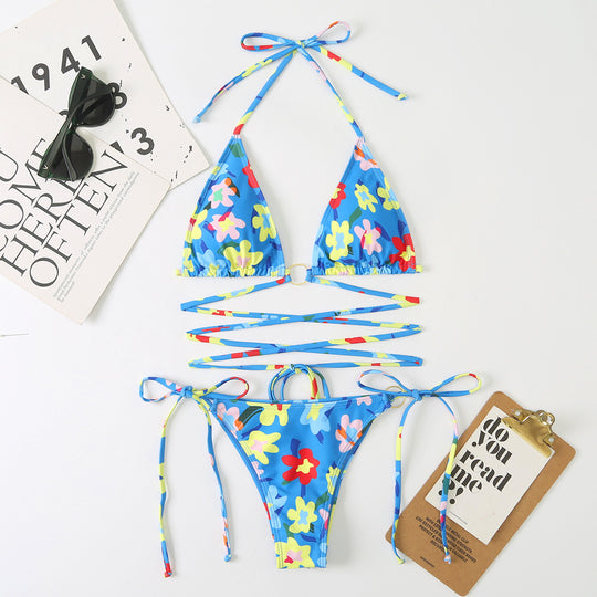 Damen Triangel-Bikini-Set mit verstellbaren Trägern und floralem Design R&B