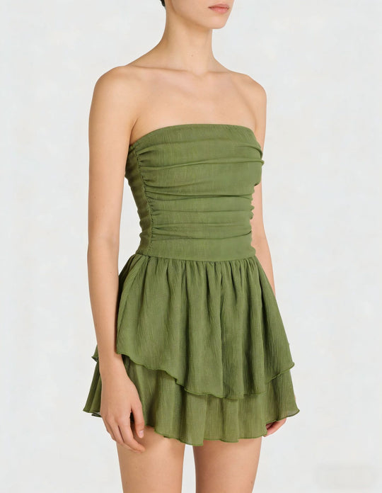 Damen Wickelkleid mit gerafftem Oberteil und fließendem Rock R&B