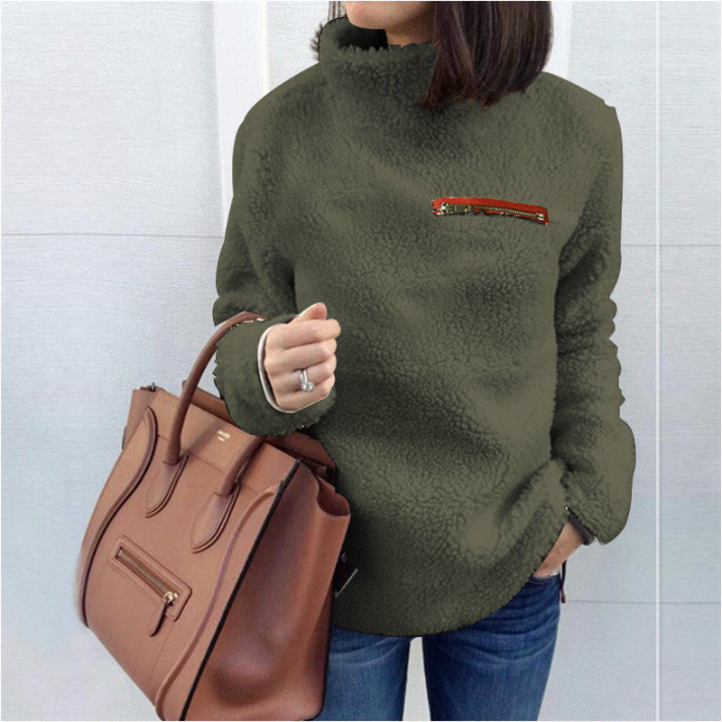Damen Fleece-Pullover mit hohem Kragen und femininer Passform R&B