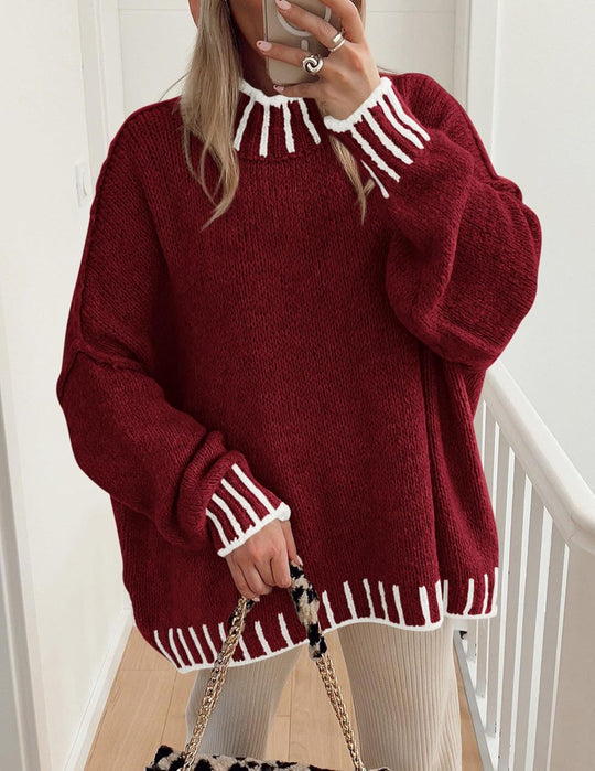 Damen lässiger Grobstrickpullover mit modernem Streifenmuster R&B