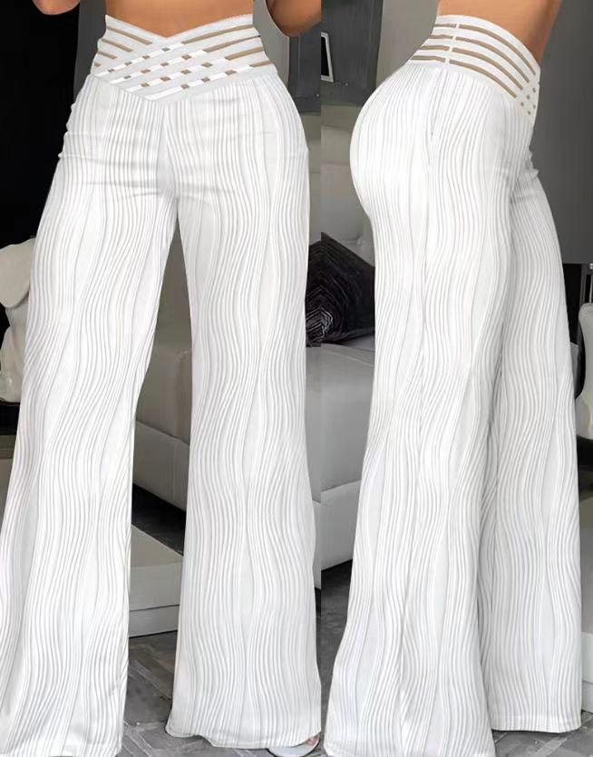Damen Hochtaillierte Palazzo-Hosen mit trendigem Rippendesign R&B