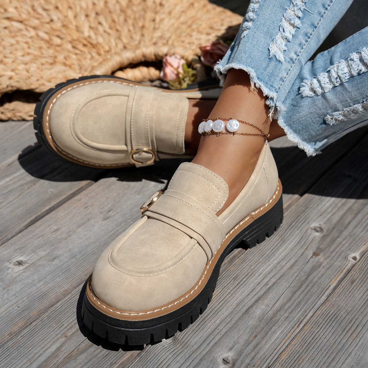 Damen Mokassin-Schuhe mit eleganter Verzierung und robuster Sohle R&B
