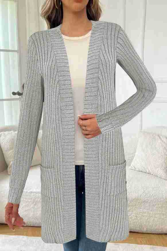 Damen Strickcardigan mit feinem Rippdesign und praktischen Taschen