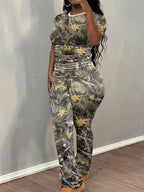 Damen Sportliches Set mit trendigem Camouflage-Muster und elastischem Bund R&B
