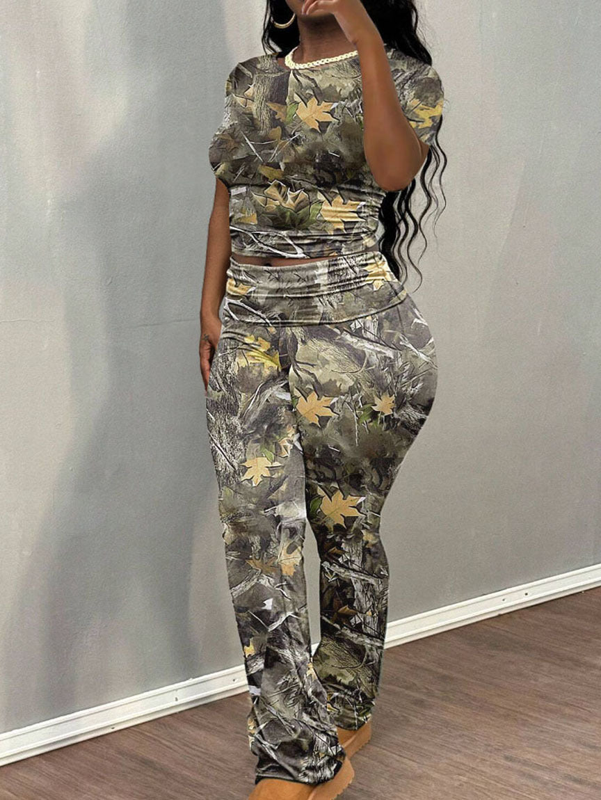 Damen Sportliches Set mit trendigem Camouflage-Muster und elastischem Bund R&B
