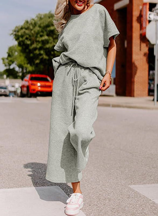 Damen lässiges Jumpsuit-Set aus weichem Material mit elastischem Bund und weit geschnittenen Beinen R&B