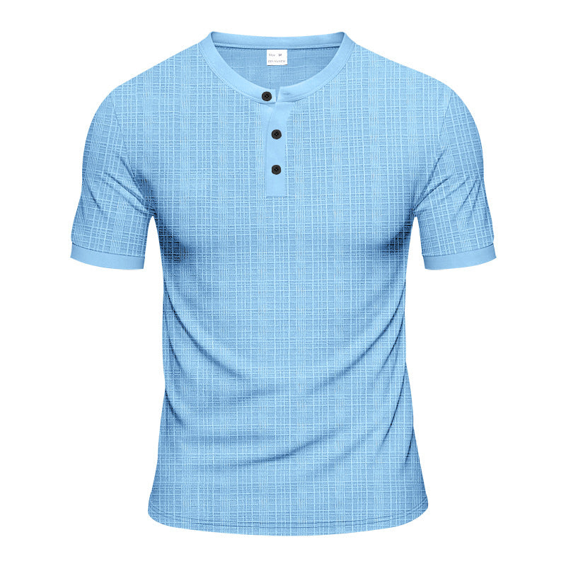 Herren Kurzarm-Henley-Shirt mit moderner Knopfleiste und subtiler Struktur R&B