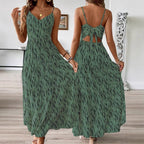 Damen Maxikleid mit elegantem V-Ausschnitt und tierischem Druck R&B