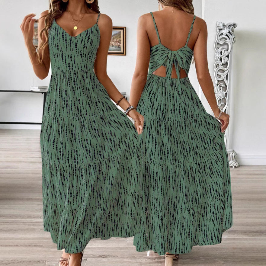Damen Maxikleid mit elegantem V-Ausschnitt und tierischem Druck R&B