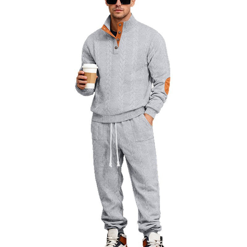 Herren Strick-Jogginganzug mit modischem Kragen und praktischen Taschen R&B