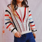 Damen lässiger Strickpullover mit modernem Farbverlauf und einzigartiger Lochstruktur R&B