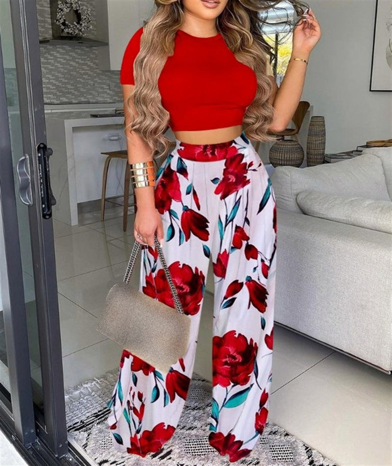 Damen kombiniertes Set mit lässigem cropped Oberteil und weit geschnittener Hose R&B