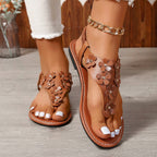 Damen Zehentrenner mit floralen Applikationen und verstellbarem Riemen R&B