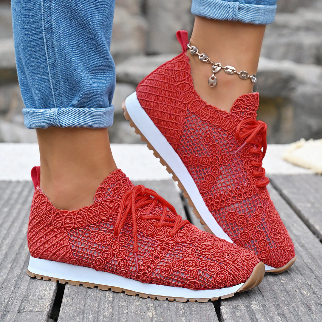 Damen Atmungsaktive Freizeitsneaker mit floralem Netzdesign R&B
