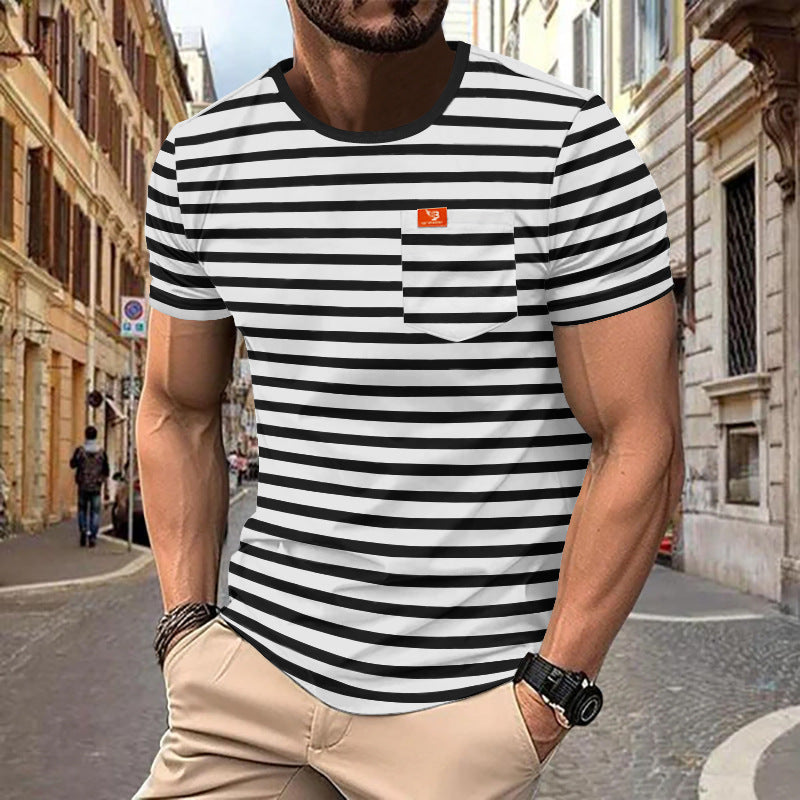 Herren gemustertes T-Shirt mit Brusttasche R&B