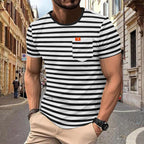 Herren nan maritim inspiriertes Streifen-T-Shirt mit Brusttasche und Slub-Jersey R&B