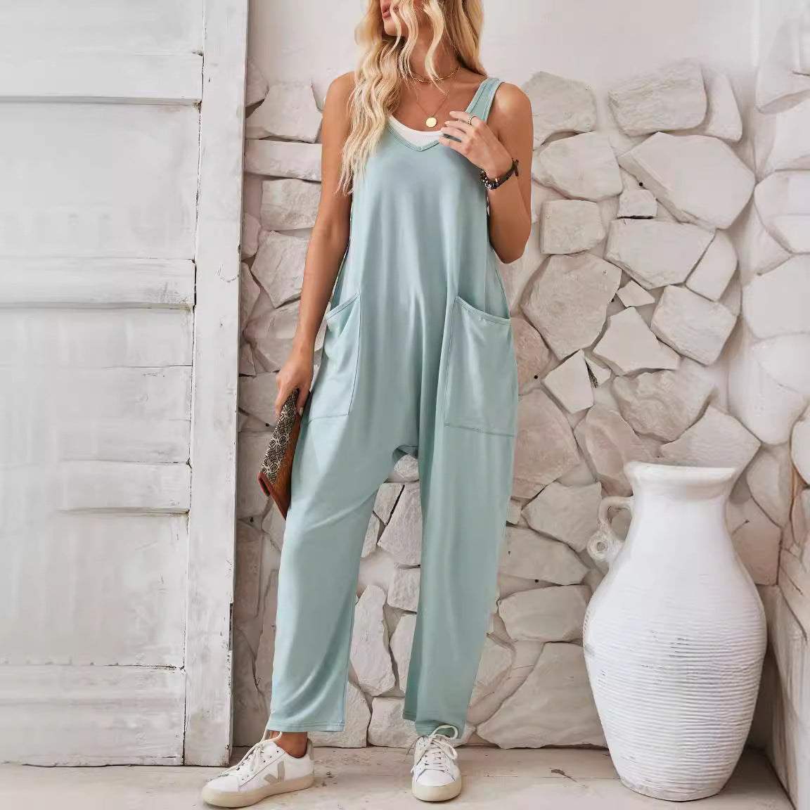 Damen Jumpsuit mit großzügigen Taschen und weichem Stretchmaterial R&B