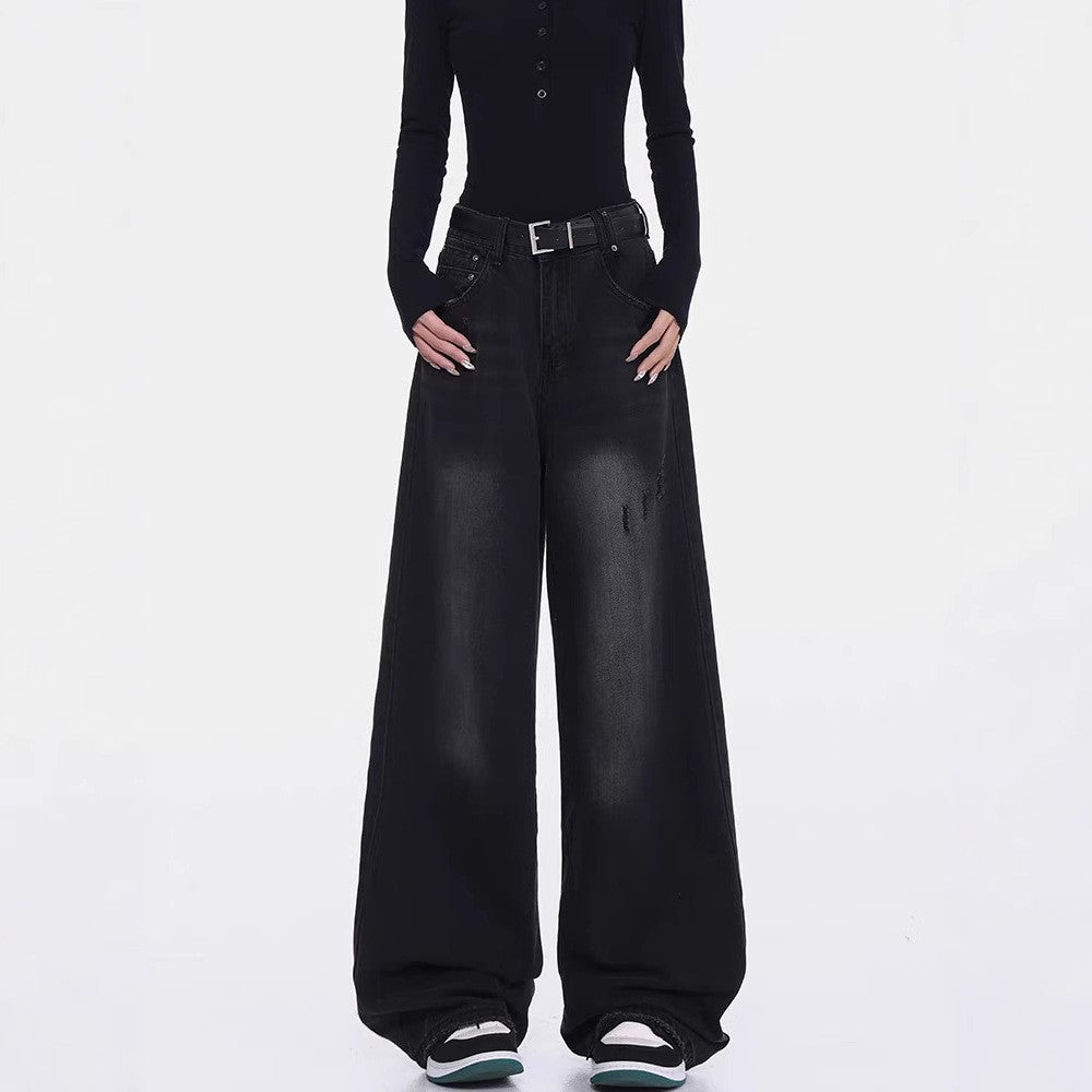 Damen Weite Denim-Hose mit hohem Bund und modischen Rissdetails R&B