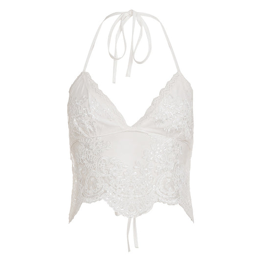 Damen Spitzentop mit breiten Trägern und gerafftem Bustier R&B