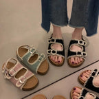 Damen bequeme Sandalen mit verstellbarem Schnallenverschluss und ergonomischem Fußbett R&B