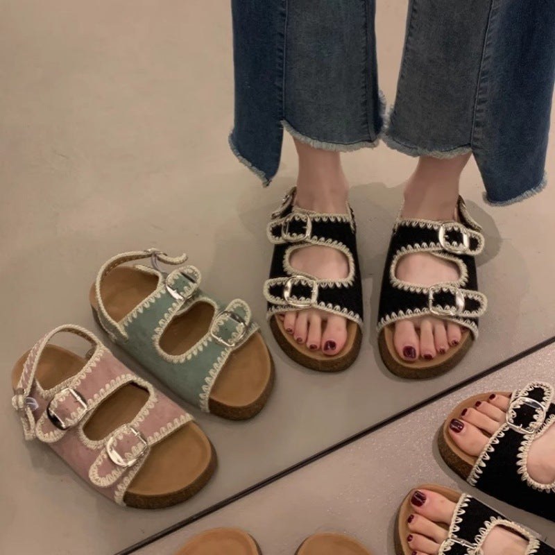 Damen bequeme Sandalen mit verstellbarem Schnallenverschluss und ergonomischem Fußbett R&B