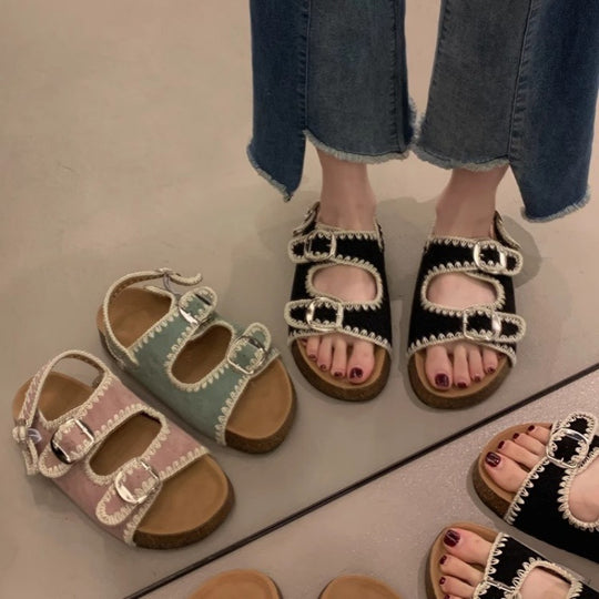 Damen bequeme Sandalen mit verstellbarem Schnallenverschluss und ergonomischem Fußbett R&B