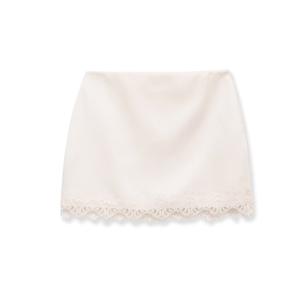 Damen eleganter Rock mit Spitzenbesatz und strukturiertem Gewebe R&B