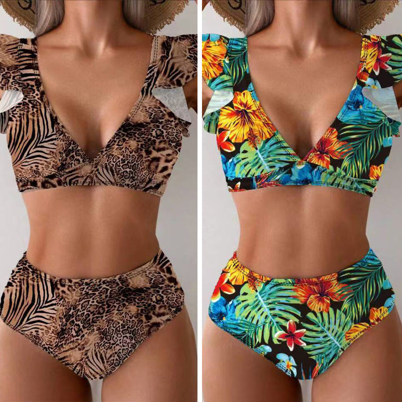 Damen Bikini-Set mit verspielten Rüschen und floralen Mustern R&B