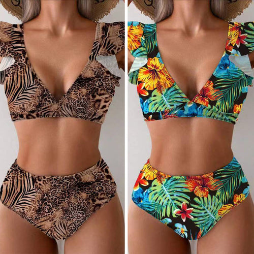 Damen Bikini-Set mit verspielten Rüschen und floralen Mustern R&B