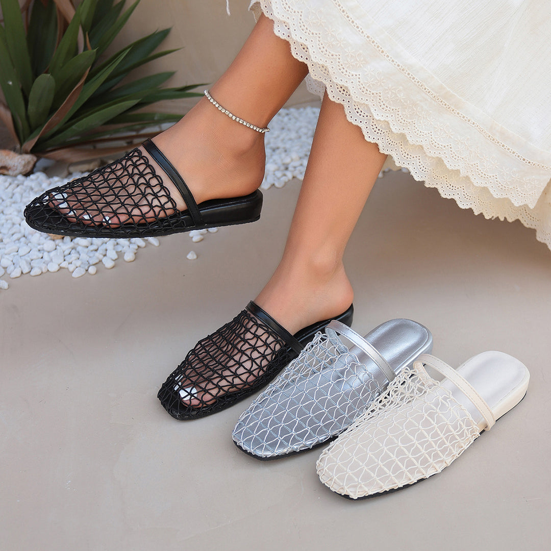 Damen offene Slipper mit eleganten Netzdetails R&B