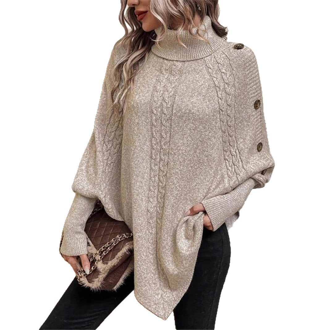 Damen Oversized Strickpullover mit Rollkragen und Knopfdetails R&B