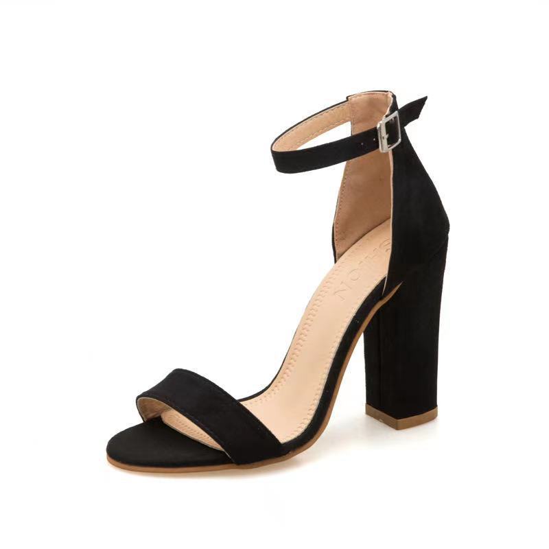 Damen elegante High Heel Sandalen mit breitem Riemen und Blockabsatz R&B