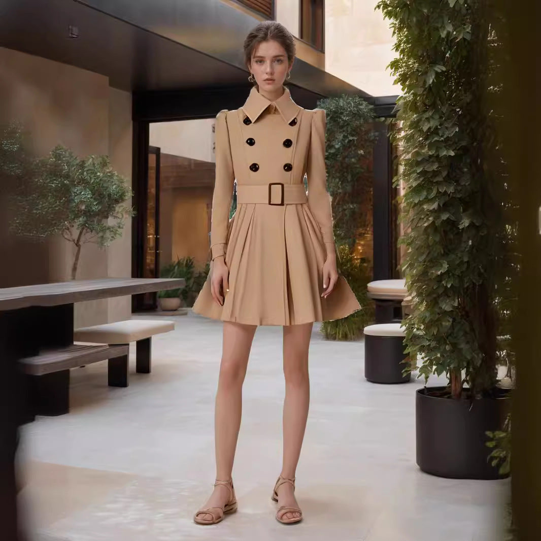 Damen eleganter Trenchcoat mit ausgestelltem Schnitt und französischem Kragen R&B