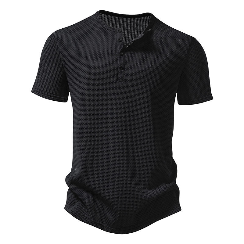 Herren Kurzarm-Henley-Shirt mit strukturiertem Design und modischen Knopfdetails