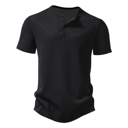 Herren Kurzarm-Henley-Shirt mit strukturiertem Design und modischen Knopfdetails R&B
