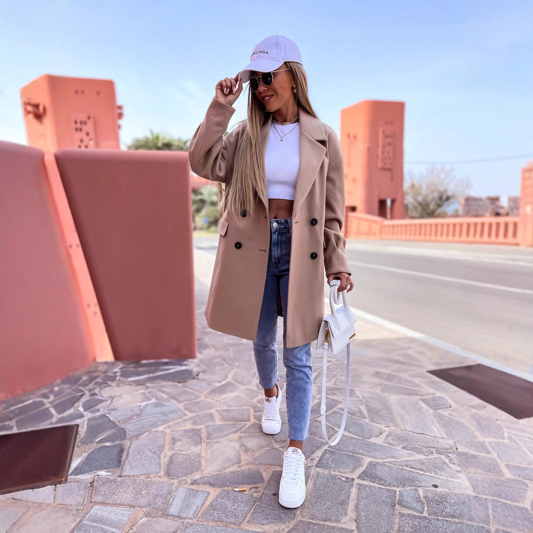 Damen Oversized Trenchcoat mit doppelter Knopfleiste und breitem Kragen R&B