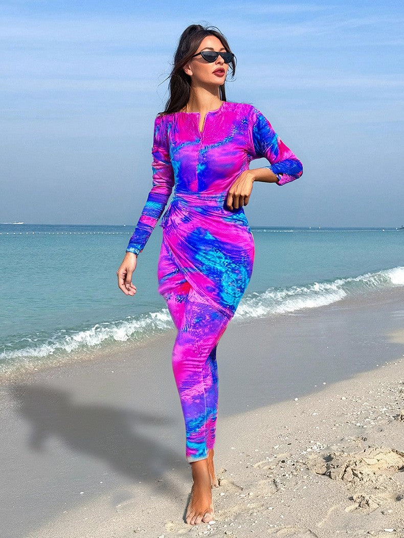 Damen Sportlicher Langarm-Badeanzug mit figurformendem Design R&B