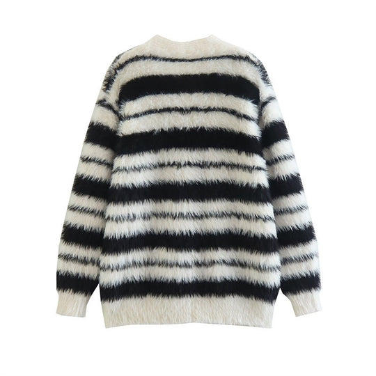 Damen Gemütlicher Strickcardigan mit modernem Streifenmuster und weichem Material R&B