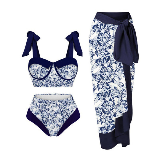 Damen Bikini-Set mit floralem Design und elegantem Überrock R&B