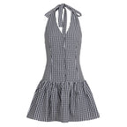 Damen V-Ausschnitt Kleid mit schwingendem Saum und Knopfdetails R&B