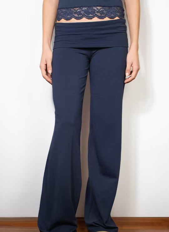 Damen nan weite Palazzohose mit Umschlagbund aus elastischem Viskosejersey R&B