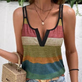 Damen nan gestreiftes Spaghettiträger-Top mit tiefem V-Ausschnitt, doppelten Trägern und legerer Silhouette R&B