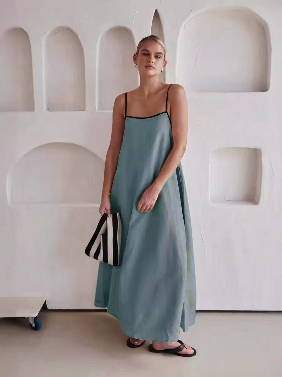 Damen Sommerliches Maxikleid mit schmalen Spaghettiträgern und fließendem Schnitt R&B