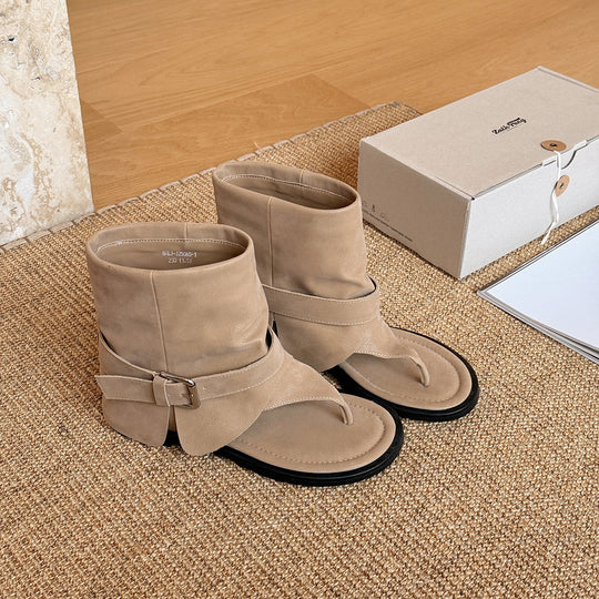 Damen Offene Stiefel mit modischem Fransen-Design und komfortabler Schnalle R&B