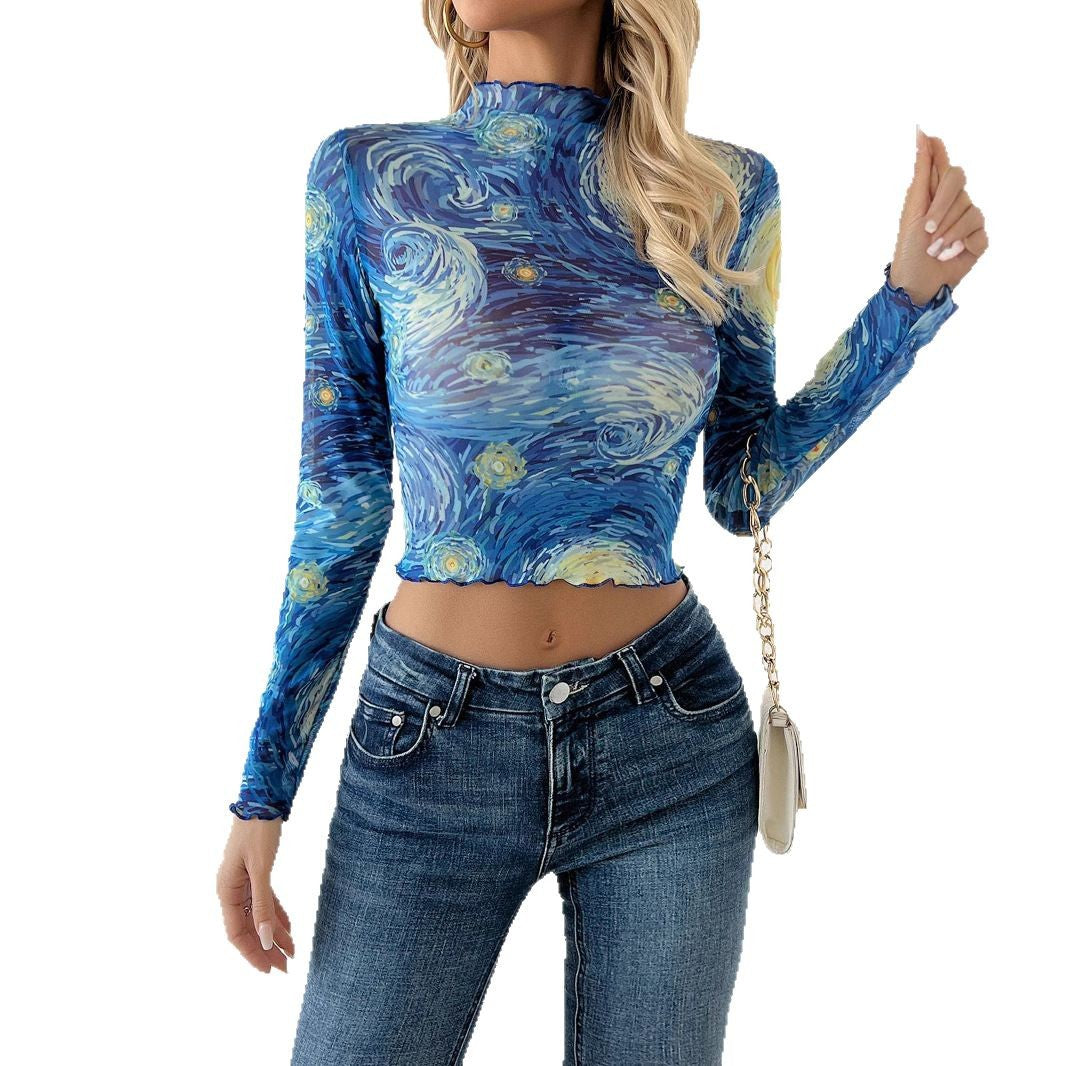 Damen Langarmshirt mit künstlerischem Muster R&B